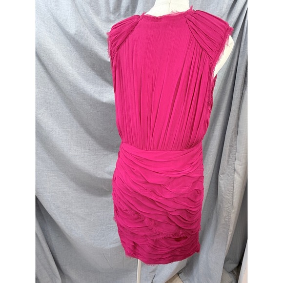 Madison Marcus Pink Silk Layered Pleated Frayed Edge Dress V-Neck Sleeveless - Picture 7 of 11